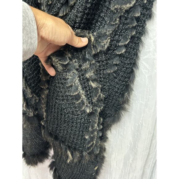 Dolce Cabo Real Rabbit Fur Long Duster Cardigan Pockets Knit Sweater Size Medium - Picture 11 of 12